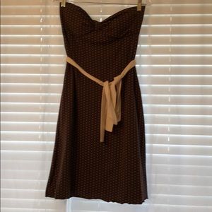 Brown polka dot strapless dress
